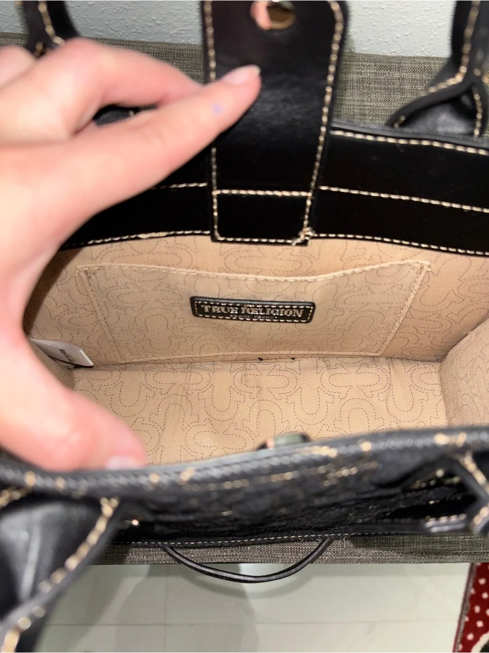 True Religion Black Quilted Tote with Strap